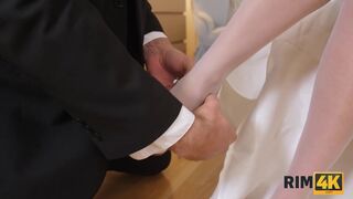 RIM4K. Czech Wife in White Lingerie gives Groom a Nice Present: Rimjob and Sex