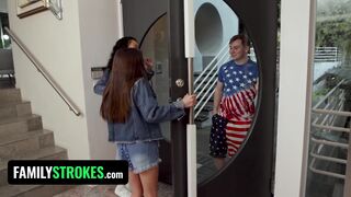 Patriotic Step-Sisters Amber Summer & Sarah Lace Celebrate 4th of July with a FFM POV Group Sex