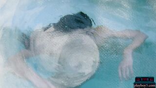 Petite latina MILF dips naked in a pool