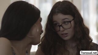 Busty teen Leana fucked by TS brunette