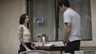Tattooed barista anal fucked by a client