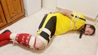 Edging a tied up footballer with my wand -BBW domination, BBW bondage,bound and gagged man,man tied up,amateur,male bondage,man in bondage,soccer kit,football kit,socks,rope bondage,gay bondage,edging,edged,wand,