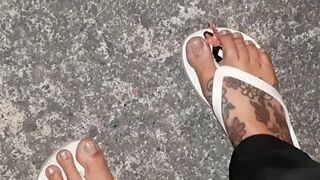 Clips 4 Sale - Giantess walks with a tiny man trapped in her flip flops