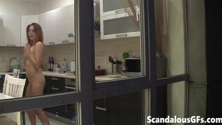 Scandalous GFs - Watching my neighbour's naked sexy girlfriend goofing around in the kitchen