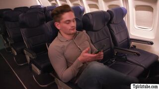 Slut TS flight attendant fucks passengers