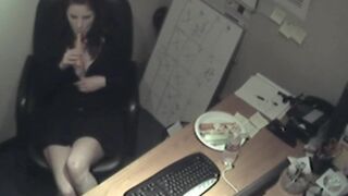 Naughty office teen enjoys solo masturbation