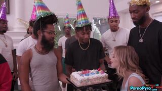 Teen Coco Lovelock Gets To Suck On A Bunch Of Big Black Cocks For Her B-Day