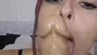 Horny Girl Sucks A Dildo Thinking About The Cock Of Her Tinder Match