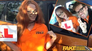 Fake Driving School - Fake Driving Instructor fucks his cute ginger teen student in the car and gives her a creampie