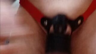 very tight chastity and long testicles with rings
