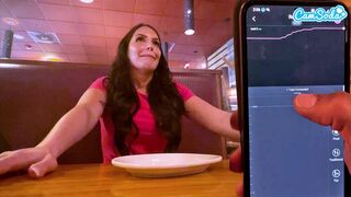 Cumming in Public with interactive toy at LUNCH! Public female orgasm interactive toy