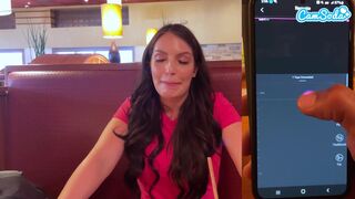 Cumming in Public with interactive toy at LUNCH! Public female orgasm interactive toy