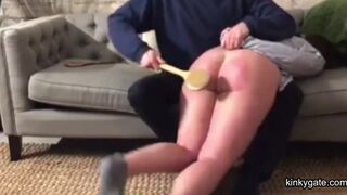spanking stepdaughter's round ass with a laddle