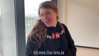 Chubby teen with big ass fucked extremely public at the airport. Creampie from security guards
