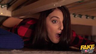 Halloween - Stuck Under A Bed 2 - hard threesome with fit natural redhead and brunette