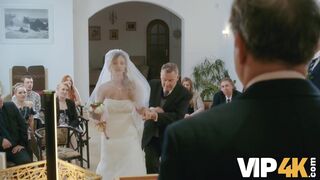 The TV was turned on and showed all guests how hot the bride can fuck