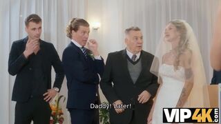 The TV was turned on and showed all guests how hot the bride can fuck