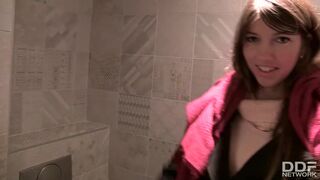 Naughty Babe goes with Stranger for Toilet Blowjob while Shopping