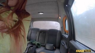 Redhead MILF in sexy nylons rides a big fat dick in a taxi