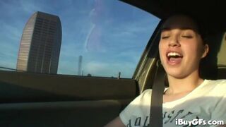 Courney James flashing tits on in car