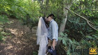 Cheating black bride gets creampie at the forest