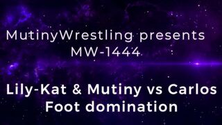Clips 4 Sale - MW-1444 Carlos vs Lily-Kat and Mutiny wrestling and foot domination WMV format