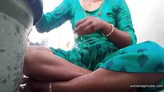 My Curvy Indian Auntie Washing Outdoors