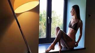 Clips 4 Sale - 0062 Exhibitionist in the Window - Skimpy Lace Bra & Panties on Petite Barefoot Blonde – Showing off Ass over Soles! HD Version