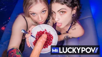 Fed porn video – Mr Lucky POV - Hungry Squirting Sluts Get Fed