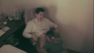 Horny slut sucking asian guy in office