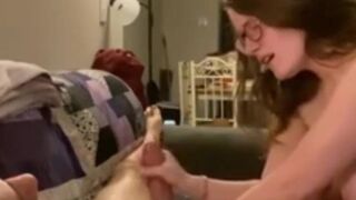 Slut Wife Helps Young Big Cock To Cum