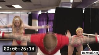 TS blonde Gracie and Queenie gets fucked by coach