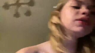 Cute teen blonde swallow load of cum after hard pounding