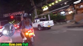 Colombian latina shows off her big ass in public during a motorcycle tour