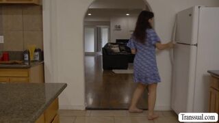 Busty MILF analed by stepsons TS girlfriend