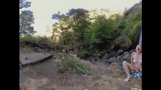 Yanks VR - Watch hottie brunette Calliope masturbating at the waterfall