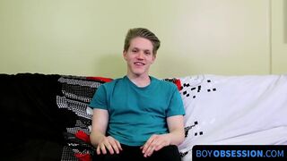 Interviewed and roughheeled down by a blonde twink with a fat ass