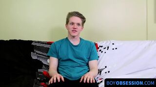 Interviewed and roughheeled down by a blonde twink with a fat ass