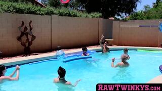 Before bareback orgy twinks play around in the pool
