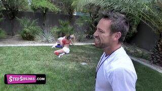 Horny Step Father Teach his Sexy Teen Step Daughters how to Handle Balls but Gets Caught by his Wife