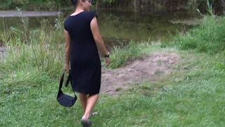 Risky Public Blowjob at Park Bench by Sexy Amateur Mixed Babe in Busy Park People Walking near by