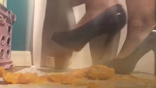 Sexy Girl in Heals DECIMATES, TRAMPLES, and Gets WET AND MESSY with her Food!