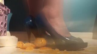 Sexy Girl in Heals DECIMATES, TRAMPLES, and Gets WET AND MESSY with her Food!