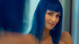Blue-haired chick Jewelz Blu stimulates her wet pussy with love