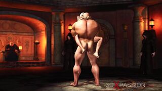 A hot sexy blonde gets fucked hard by a big man in castle