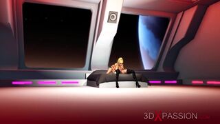 Sci-fi Sex in a Space Station. 3d Dickgirl Plays with a Hot Blonde