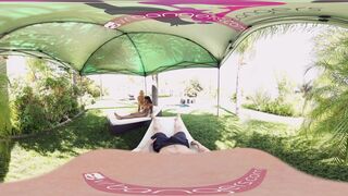 [360°VR] Alix and Nadia suck and ride white cock by the pool