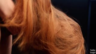Hairjob while redhead playing video game