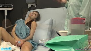 Public Sex in Hospital Milf Flash, BF Cums on Tits After Handjob