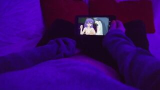 Redhead Girl masturbating watching lesbian Hentai uncensored when parents are in home